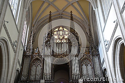 Pipe organ in Saint Elisabeth Cathedral Editorial Stock Photo
