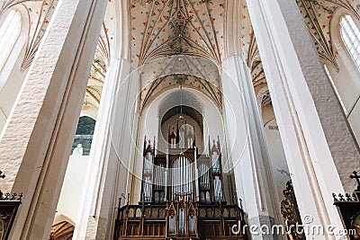 Pipe organ at St. Johns` Cathedral in Torun, Poland Editorial Stock Photo