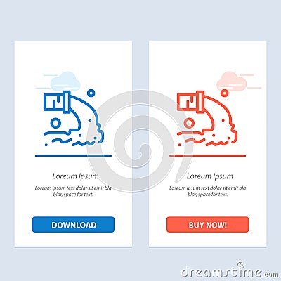 Pipe, Pollution, Radioactive, Sewage, Waste Blue and Red Download and Buy Now web Widget Card Template Vector Illustration