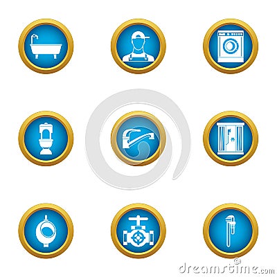 Pipe repair icons set, flat style Vector Illustration