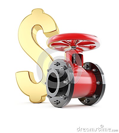 Pipe valve and dollar sign Stock Photo