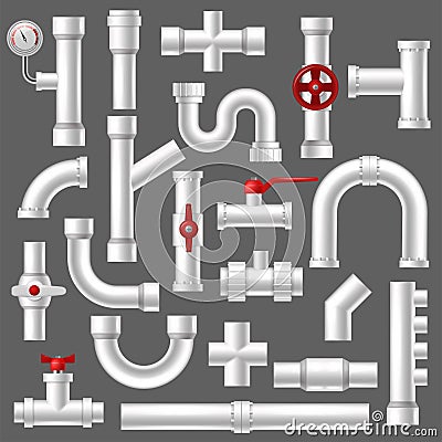 Pipe vector plumbing pipeline or piped tubing construction of piping system illustration set of plastic tubes with Vector Illustration