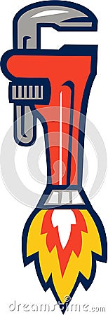 Pipe Wrench Rocket Booster Side Retro Vector Illustration