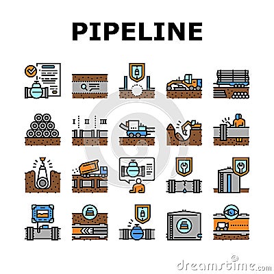 Pipeline Construction Collection Icons Set Vector Vector Illustration