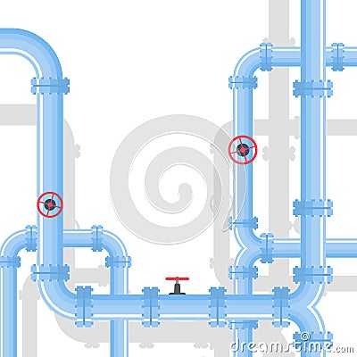 Pipeline industrial background with gas pipes and valves. Vector Illustration