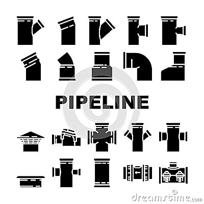 pipeline industry gas pipe icons set vector Stock Photo