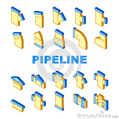 pipeline industry gas pipe icons set vector Vector Illustration