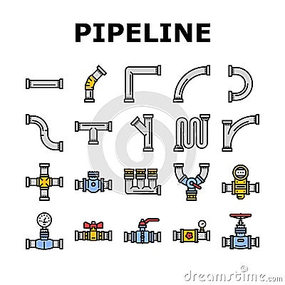 pipeline oil industry gas pipe icons set vector Cartoon Illustration