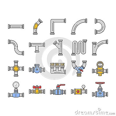 pipeline oil industry gas pipe icons set vector Vector Illustration