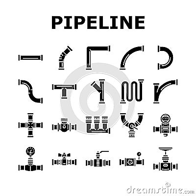 pipeline oil industry gas pipe icons set vector Vector Illustration