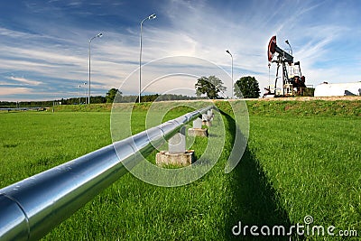 Pipeline and oil pump Stock Photo