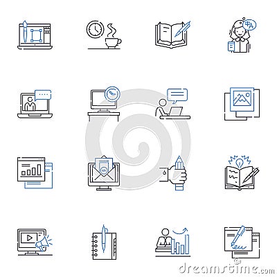 Pipeline process line icons collection. Planning, Scheduling, Design, Construction, Inspection, Testing, Commissioning Vector Illustration