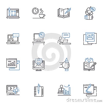 Pipeline process line icons collection. Planning, Scheduling, Design, Construction, Inspection, Testing, Commissioning Vector Illustration