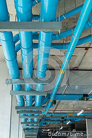 Pipeline system under floor Stock Photo