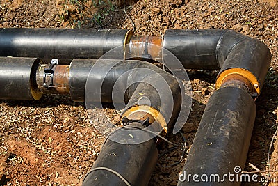 Pipeline trench ground Stock Photo