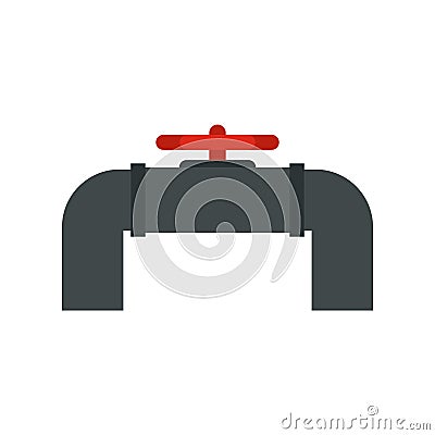 Pipeline with valve and handwheel icon, flat style Vector Illustration