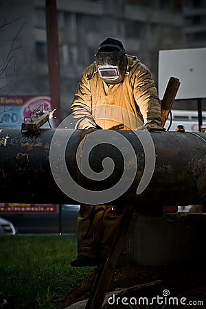 Pipeline welder Stock Photo