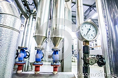 Pipelines stainless steel construction at factory Stock Photo