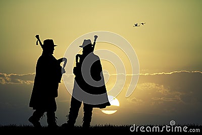 Pipers at sunset Stock Photo