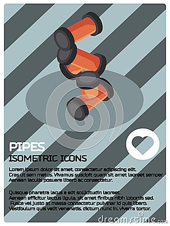 Pipes color isometric poster Vector Illustration