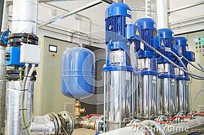 Pipes and valve in water pump station Stock Photo