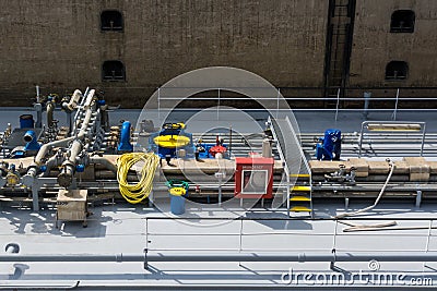 Deck layout of an inland tanker Editorial Stock Photo