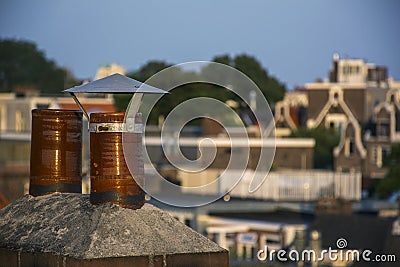 The pipes on the roof in Amsterdam Stock Photo