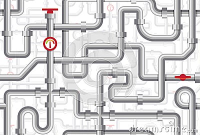 Pipes seamless pattern. Maze of pipelines. Boiler room texture. Plumbing vector illustration. Flat design seamless Vector Illustration
