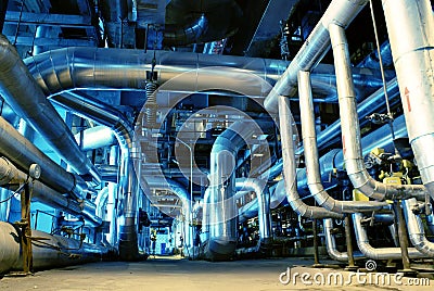 Pipes, tubes, machinery and steam turbine Stock Photo