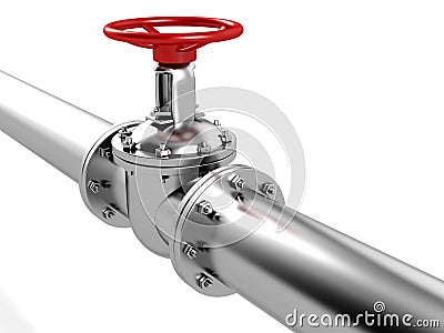 Pipes valve connection - isolated Stock Photo