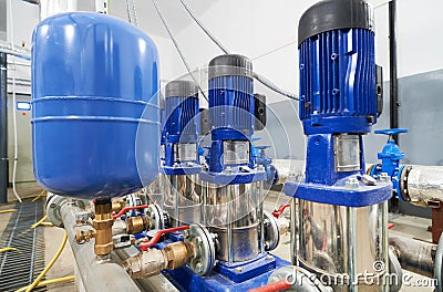 Pipes and valve in water pump station Stock Photo