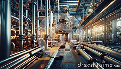 Pipes and valves, valves inside an industrial factory for the production, transportation of oil, gas Stock Photo