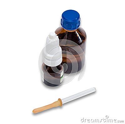 Pipette and bottle with medicines. Stock Photo