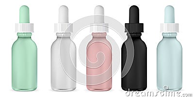 Pipette dropper bottle. Glass container for cosmetic serum Vector Illustration