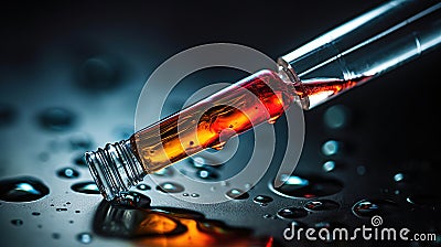 Pipette dropping a sample into a test tube, closeup. Generative Ai Stock Photo