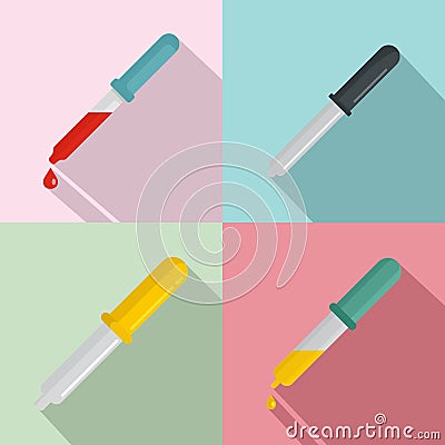 Pipette medical dropper tool icons set, flat style Cartoon Illustration