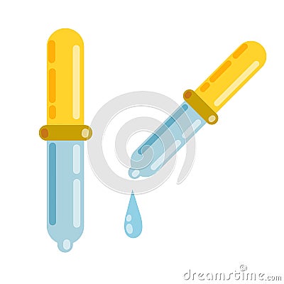 Pipette with orange tip. Cartoon flat illustration. Water and medicine. Vector Illustration