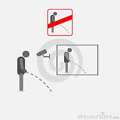 Public peeing prohibition sign with camera symbol Vector Illustration