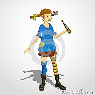 Pippi longstocking with spyglass Vector Illustration