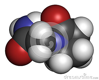 Piracetam nootropic drug molecule. Atoms are represented as spheres with conventional color coding: hydrogen (white), carbon (grey Stock Photo