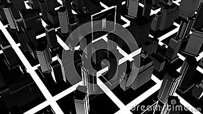 Piracy and cyber crime activity in 3d city, suspicious devices on digital street Stock Photo