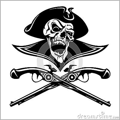 Piracy skull and crossed pistols Vector Illustration