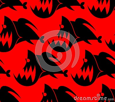 Piranha seamless pattern. Marine Predator fish Amazon texture. Vector Illustration