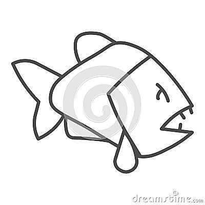 Piranha thin line icon, ocean concept, aggressive fish predator sign on white background, Piranha icon in outline style Vector Illustration
