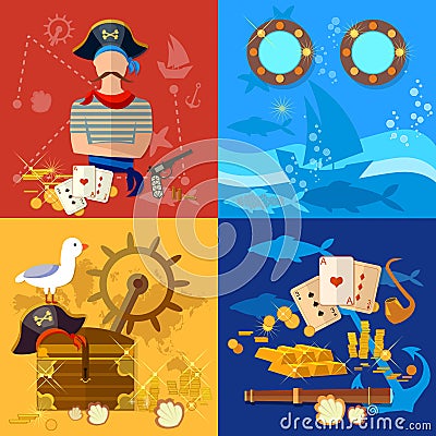 Pirate adventure set Vector Illustration