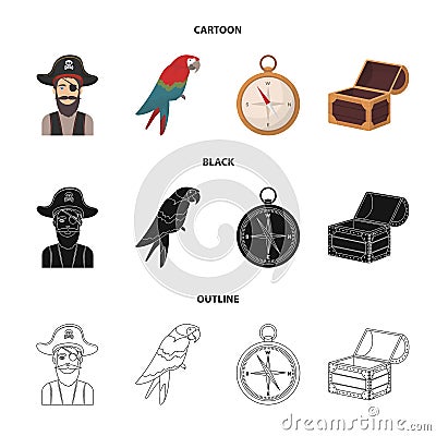 Pirate, bandit, hat, bandage .Pirates set collection icons in cartoon,black,outline style vector symbol stock Vector Illustration