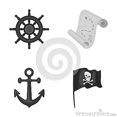 Pirate, bandit, rudder, flag .Pirates set collection icons in monochrome style vector symbol stock illustration web. Vector Illustration