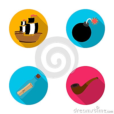 Pirate, bandit, ship, sail .Pirates set collection icons in flat style vector symbol stock illustration web. Vector Illustration