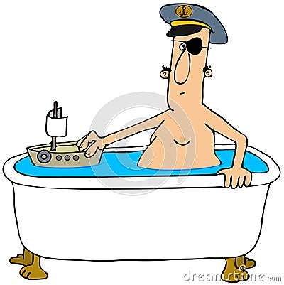 Pirate in a bathtub Cartoon Illustration