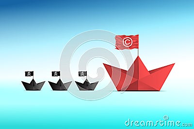 Pirate boat copyright intellectual property. creative pirating Vector Illustration